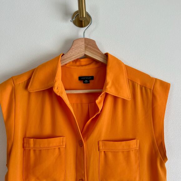 Ann Taylor Button Front Sleeveless Top Orange XS - Picture 2 of 7
